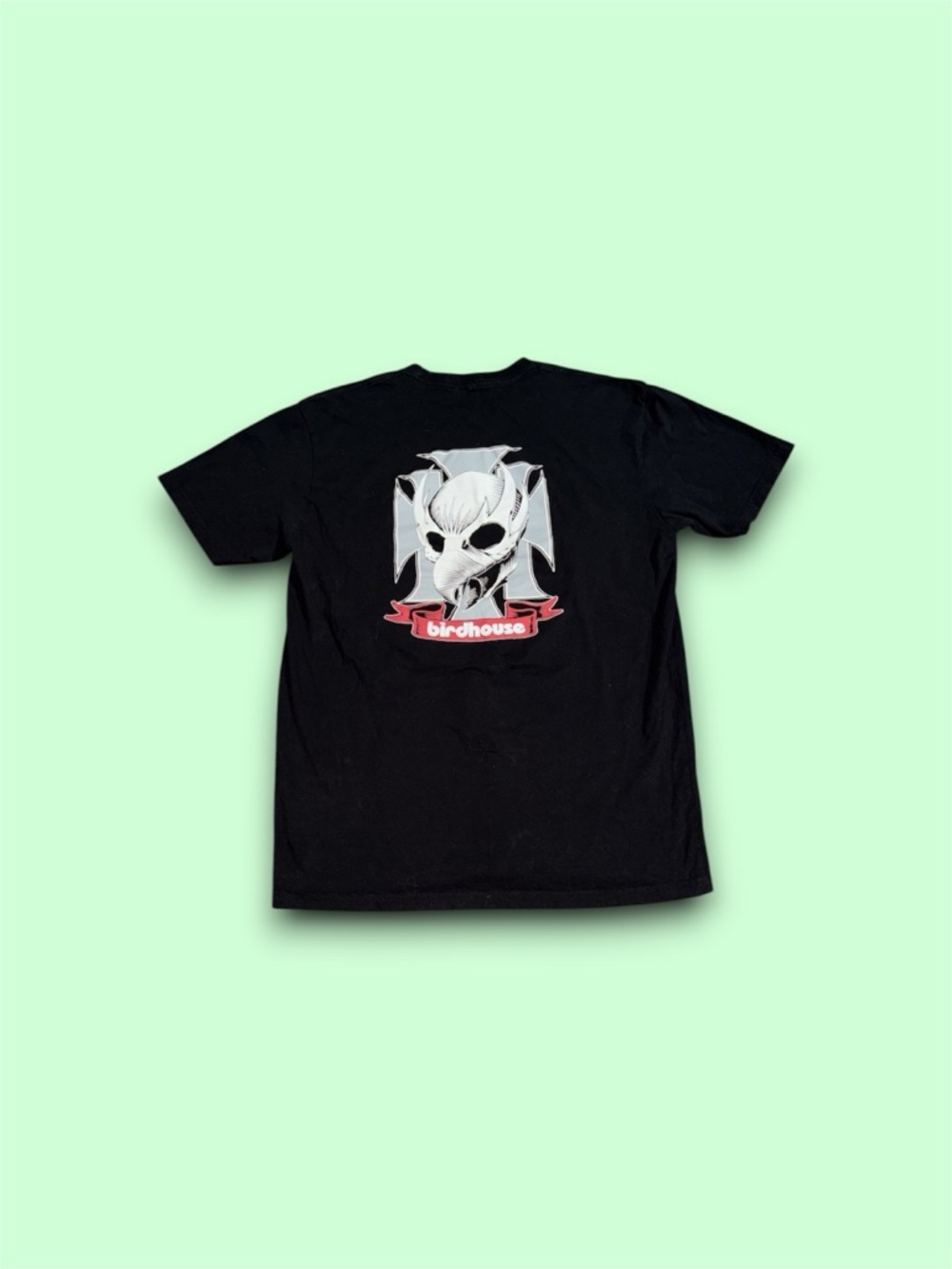 Birdhouse tony hawk skateboarding bird skull t-shirt black mens large